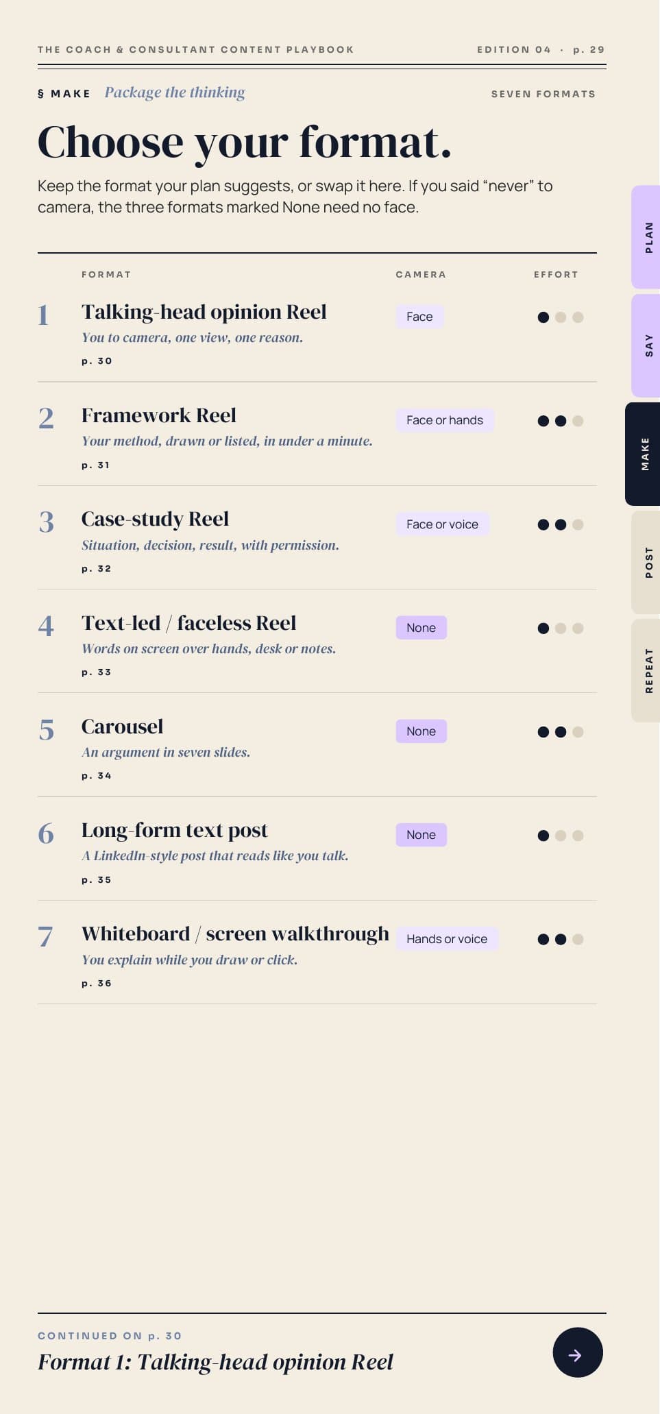 Choose your format page